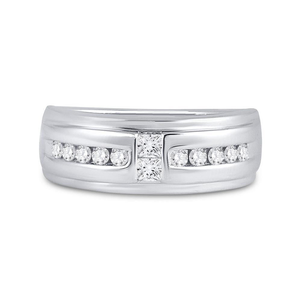 10kt White Gold Mens Princess Diamond Wedding 2-Stone Band Ring 1/2 Cttw