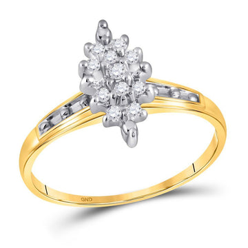 10kt Yellow Gold Womens Round Diamond Marquise-shape Cluster Ring 1/10 Cttw