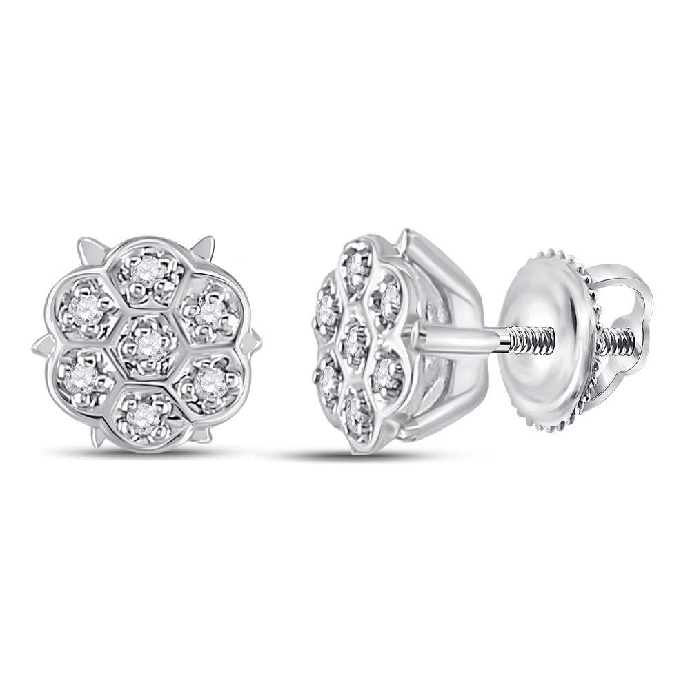10kt White Gold Womens Round Prong-set Diamond Cluster Stud Earrings 1/20 Cttw