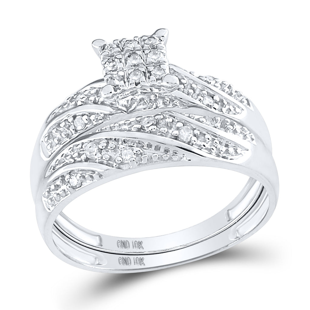 10kt White Gold His Hers Round Diamond Square Matching Wedding Set 1/3 Cttw