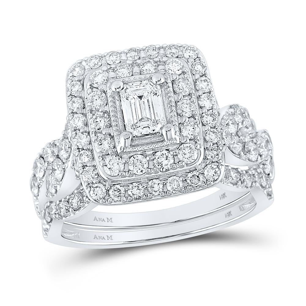 14kt White Gold Emerald Diamond Bridal Wedding Ring Band Set 2 Cttw