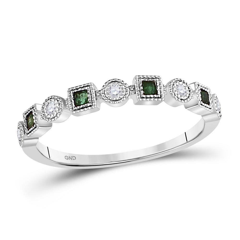 10kt White Gold Womens Princess Emerald Diamond Square Dot Stackable Band Ring 1/8 Cttw