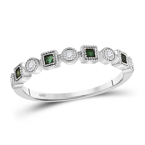 10kt White Gold Womens Princess Emerald Diamond Square Dot Stackable Band Ring 1/8 Cttw
