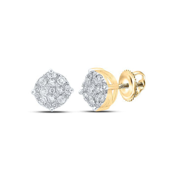 14kt Yellow Gold Round Diamond Cluster Earrings 1/3 Cttw