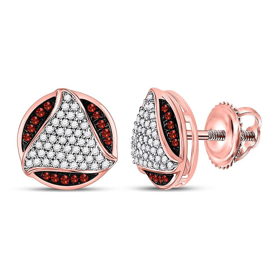 10kt Rose Gold Womens Round Red Color Enhanced Diamond Circle Cluster Stud Earrings 1/4 Cttw