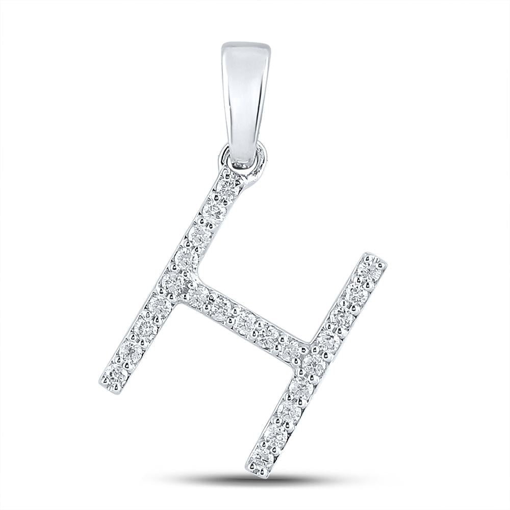 10kt White Gold Womens Round Diamond Initial H Letter Pendant 1/5 Cttw