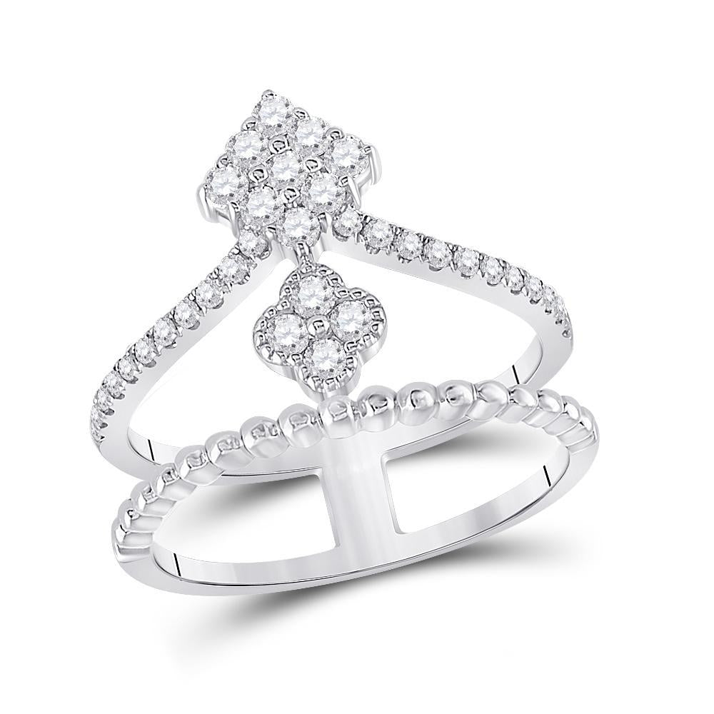 10kt White Gold Womens Round Diamond Offset Square Fashion Ring 1/2 Cttw