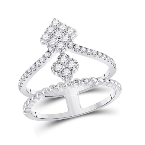 10kt White Gold Womens Round Diamond Offset Square Fashion Ring 1/2 Cttw