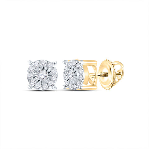 10kt Yellow Gold Womens Round Diamond Halo Earrings 1/5 Cttw