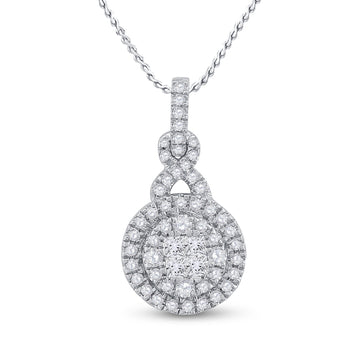 14kt White Gold Womens Princess Round Diamond Cluster Pendant 1/2 Cttw