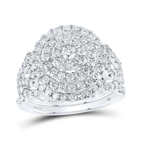 14kt White Gold Round Diamond Bridal Wedding Ring Band Set 1-1/3 Cttw
