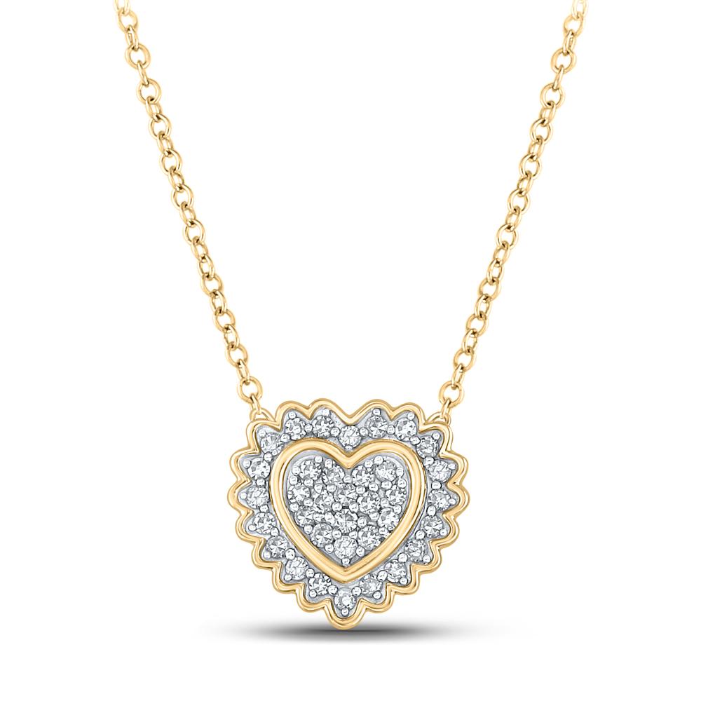 10kt Yellow Gold Womens Round Diamond Heart Pendant 1/5 Cttw