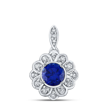 10kt White Gold Womens Round Synthetic Blue Sapphire Fashion Pendant 3/4 Cttw