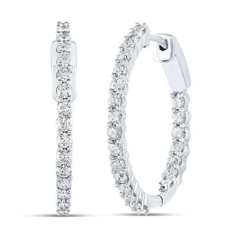14kt White Gold Womens Round Diamond Inside Outside Hoop Earrings 2 Cttw