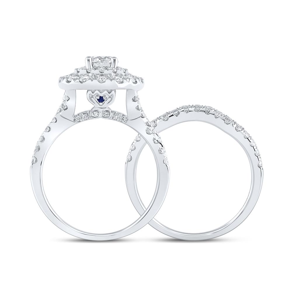 14kt White Gold Round Diamond Halo Bridal Wedding Ring Band Set 2 Cttw