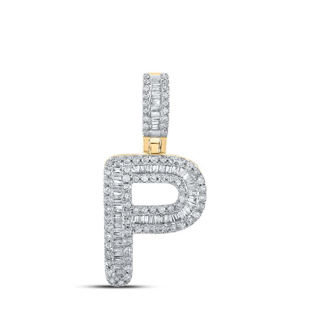 10kt Yellow Gold Mens Baguette Diamond P Initial Letter Pendant 3/8 Cttw
