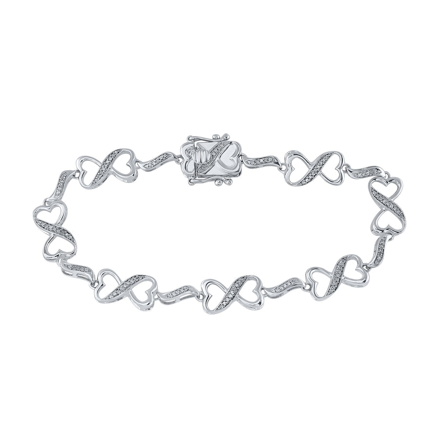 Sterling Silver Womens Round Diamond Infinity Bracelet 1/4 Cttw