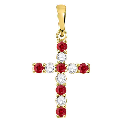 10kt Yellow Gold Womens Round Synthetic Ruby Cross Pendant 3/8 Cttw