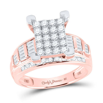 10kt Rose Gold Round Diamond Cluster Bridal Wedding Engagement Ring 1 Cttw