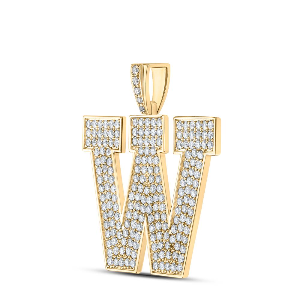 10kt Yellow Gold Mens Round Diamond W Initial Letter Charm Pendant 3-1/3 Cttw