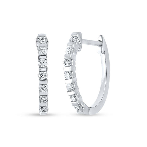 10kt White Gold Womens Round Diamond Hoop Earrings 1/4 Cttw
