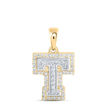 10kt Two-tone Gold Womens Round Diamond T Initial Letter Pendant 1/5 Cttw