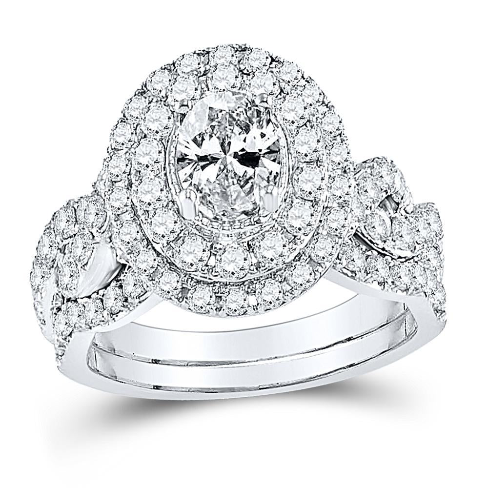 14kt White Gold Oval Diamond Bridal Wedding Ring Band Set 2 Cttw