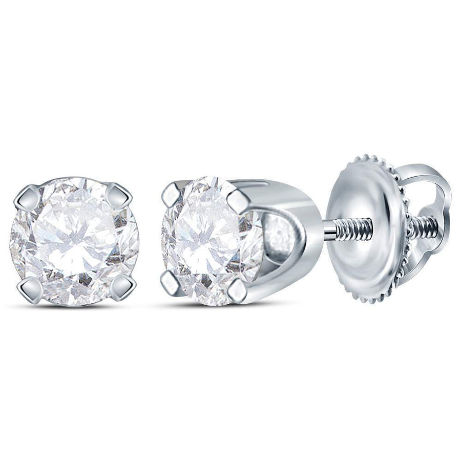 14kt White Gold Womens Round Diamond Solitaire Earrings 1/2 Cttw