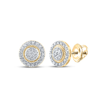 10kt Yellow Gold Round Diamond Cluster Earrings 1/8 Cttw