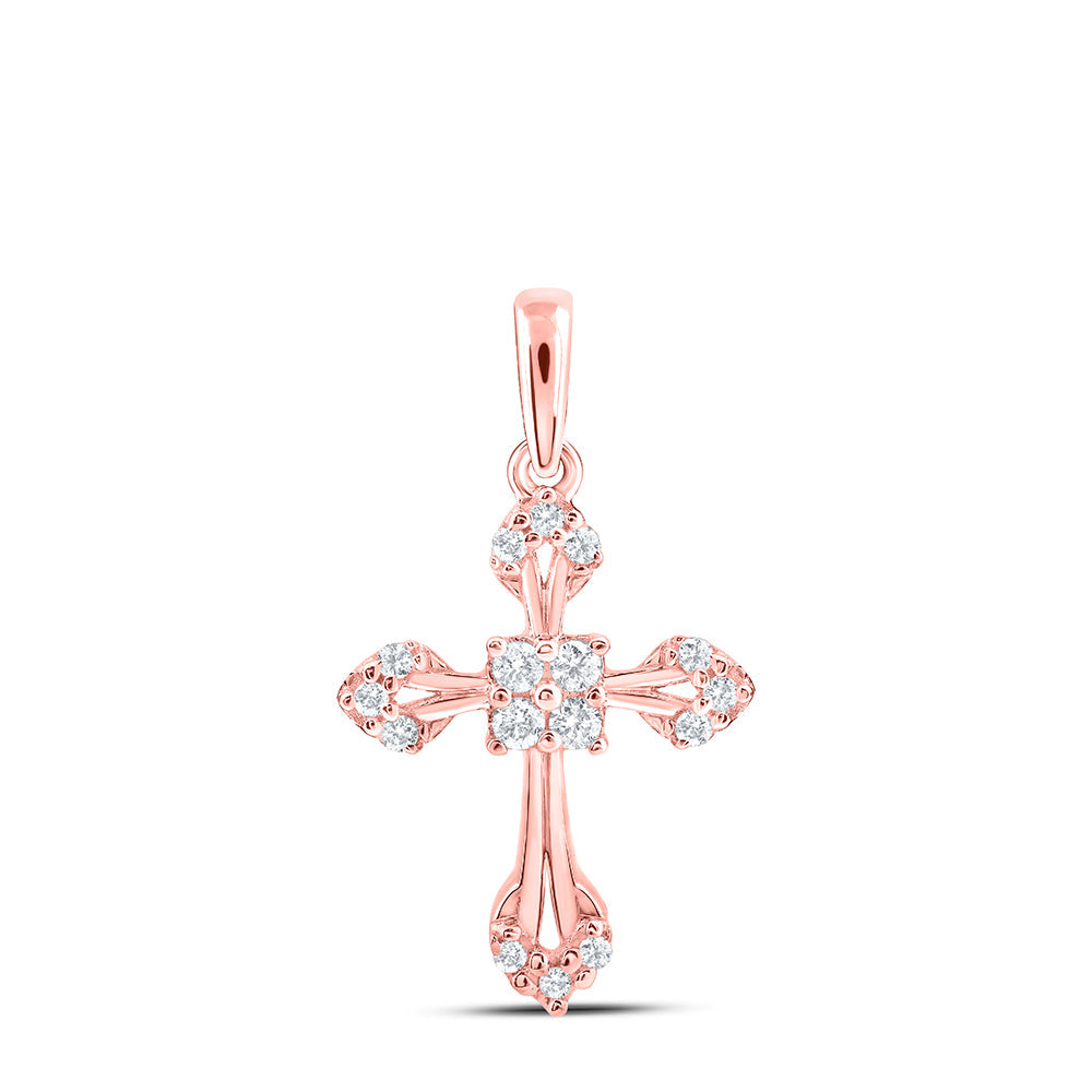 10kt Rose Gold Womens Round Diamond Cross Pendant 1/6 Cttw