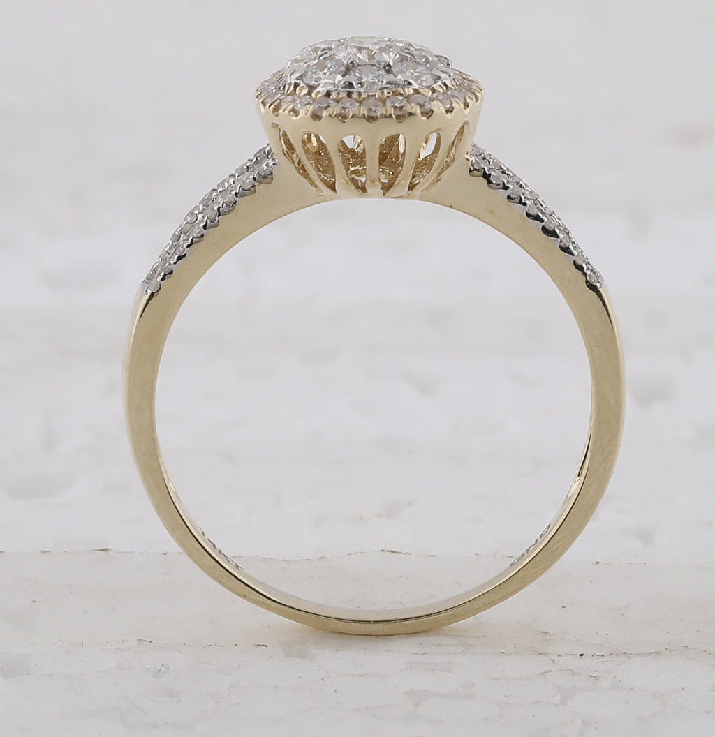 14kt Yellow Gold Round Diamond Pear Cluster Bridal Wedding Engagement Ring 3/4 Cttw