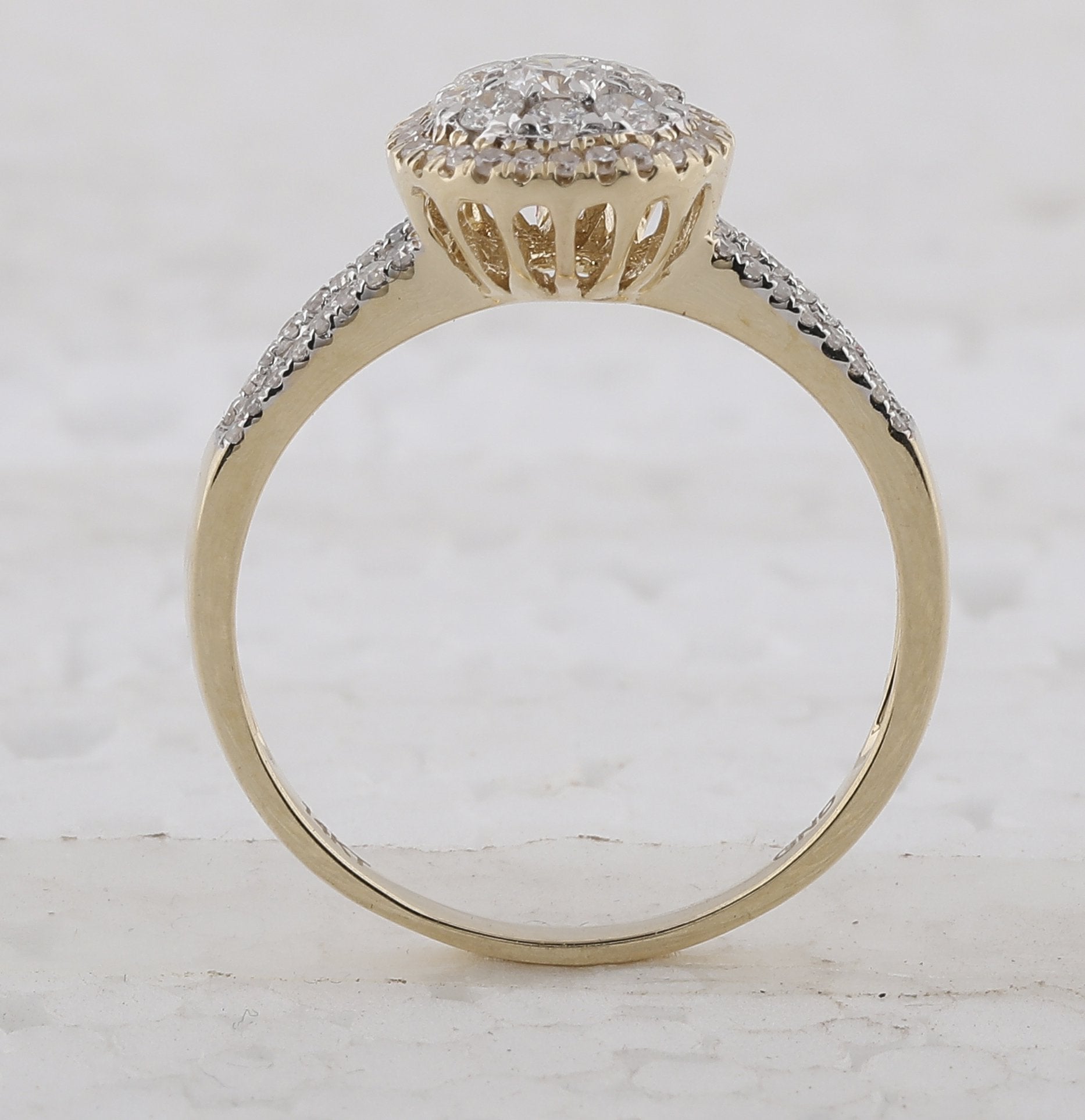 14kt Yellow Gold Round Diamond Pear Cluster Bridal Wedding Engagement Ring 3/4 Cttw