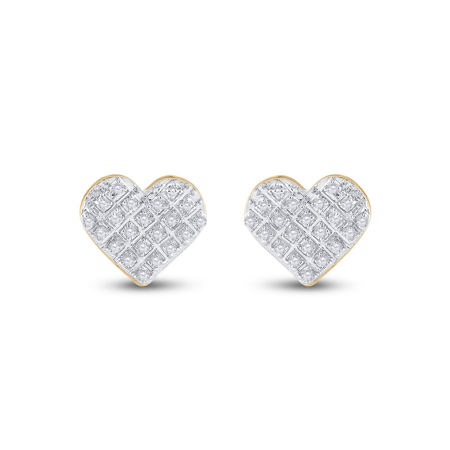 10kt Yellow Gold Womens Round Diamond Heart Earrings 1/6 Cttw