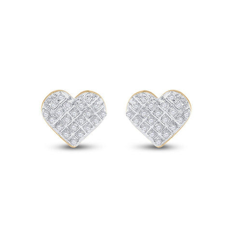 10kt Yellow Gold Womens Round Diamond Heart Earrings 1/6 Cttw