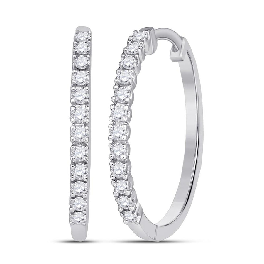 10kt White Gold Womens Round Diamond Slender Single Row Hoop Earrings 1/4 Cttw