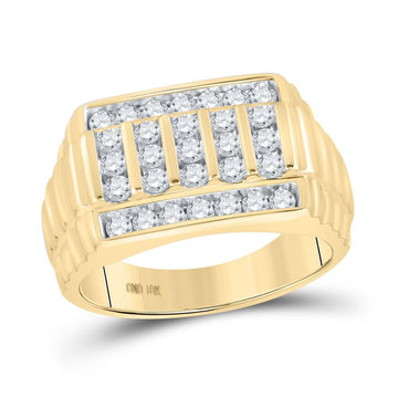 10kt Yellow Gold Mens Round Diamond Ribbed Fashion Ring 1 Cttw