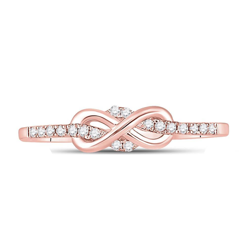 10kt Rose Gold Womens Round Diamond Infinity Knot Stackable Band Ring 1/10 Cttw
