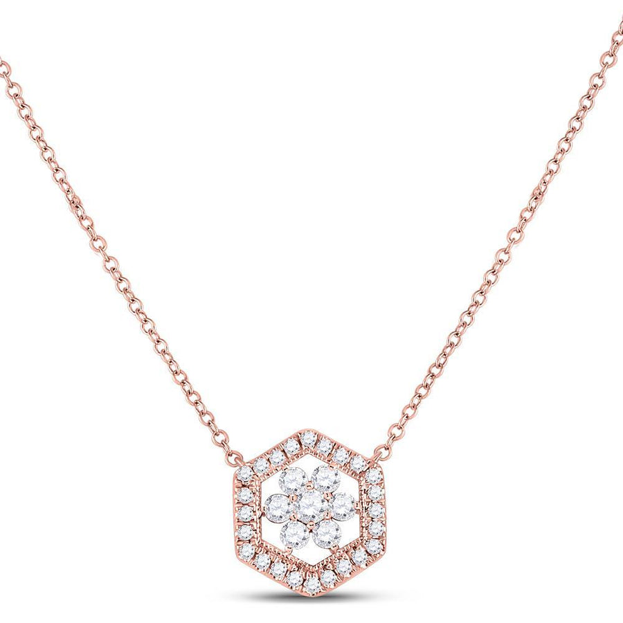 14kt Rose Gold Womens Round Diamond Geometric Cluster Necklace 1/3 Cttw