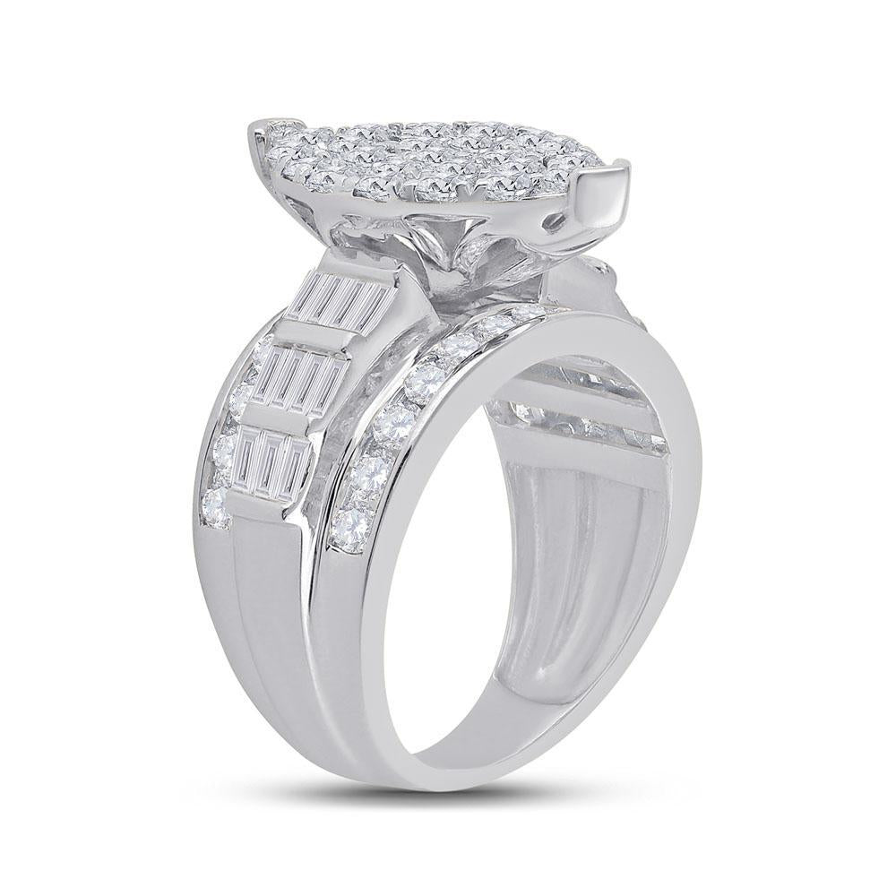 10kt White Gold Round Diamond Oval Cluster Bridal Wedding Engagement Ring 3 Cttw