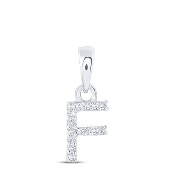 10kt White Gold Womens Round Diamond F Initial Letter Pendant .03 Cttw