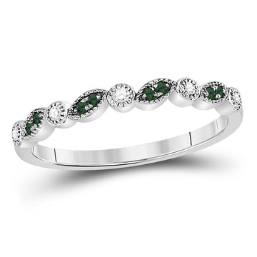 10kt White Gold Womens Round Emerald Diamond Milgrain Stackable Band Ring 1/10 Cttw