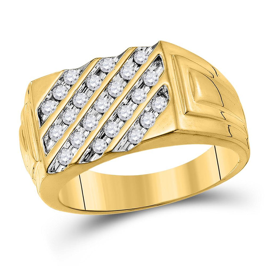 10kt Yellow Gold Mens Round Channel-set Diamond Diagonal Stripe Band Ring 1/2 Cttw