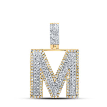 10kt Two-tone Gold Mens Round Diamond M Initial Letter Pendant 5/8 Cttw