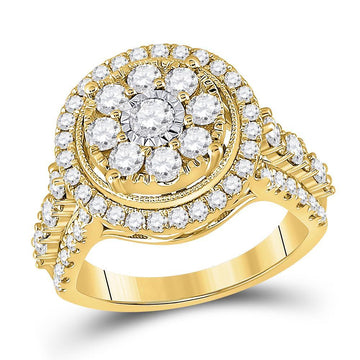 14kt Yellow Gold Womens Round Diamond Cluster Ring 1-3/4 Cttw