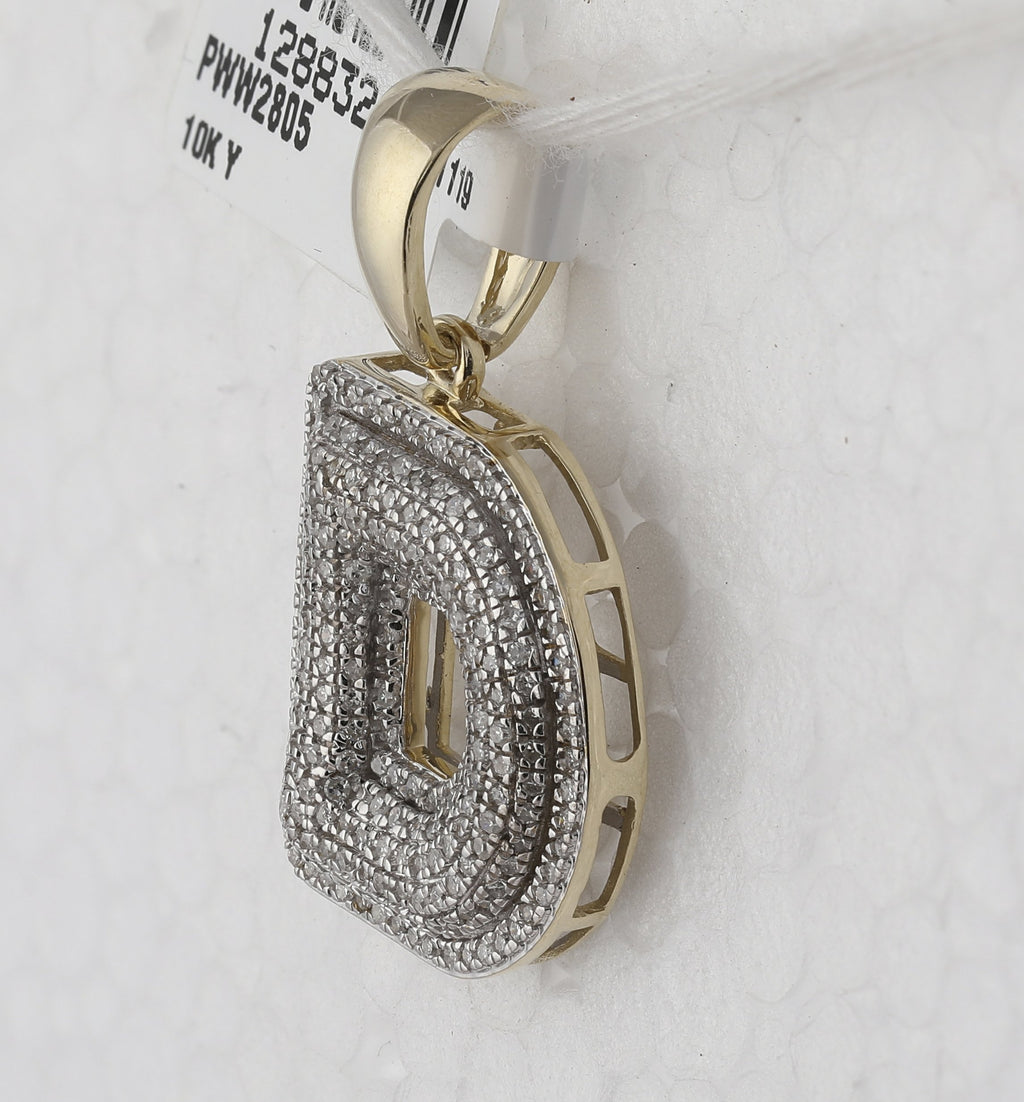 10kt Yellow Gold Mens Round Diamond Initial D Letter Charm Pendant 5/8 Cttw