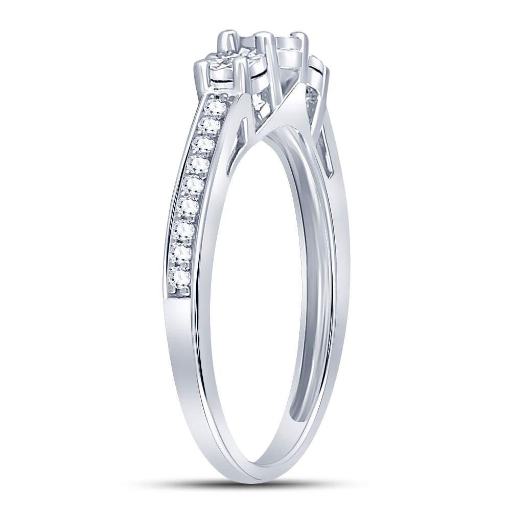Sterling Silver Round Diamond 3-stone Bridal Wedding Engagement Ring 1/6 Cttw