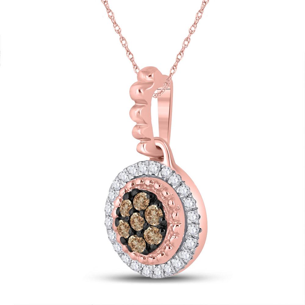 10kt Rose Gold Womens Round Brown Diamond Cluster Pendant 1/4 Cttw