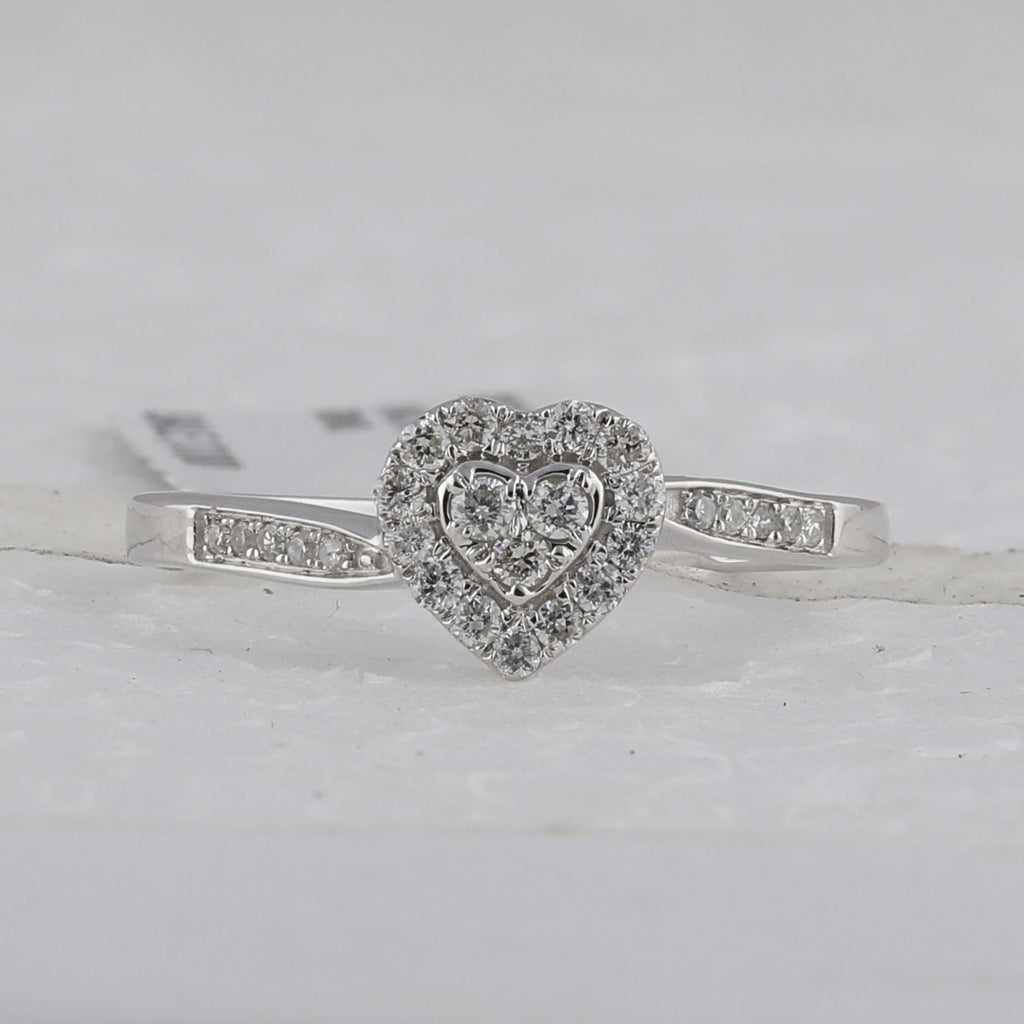 10kt White Gold Womens Round Diamond Heart Ring 1/4 Cttw