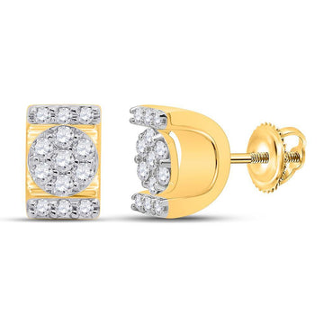 10kt Yellow Gold Womens Round Diamond Rectangle Cluster Stud Earrings 1/4 Cttw