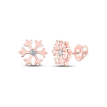 10kt Rose Gold Womens Round Diamond Snowflake Fashion Earrings 1/20 Cttw